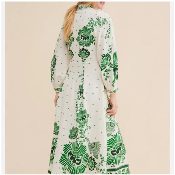 FARM Rio Forest Soul Maxi Dress Green and White Long Sleeve Medium - Picture 2 of 8